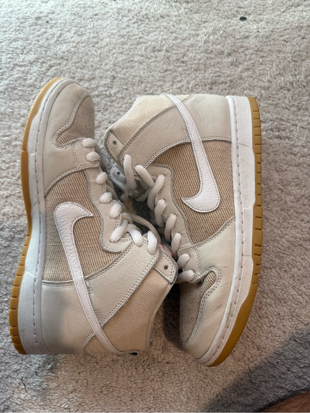 Nike Kids High-Top Sneakers in Cream and White with Gum Sole